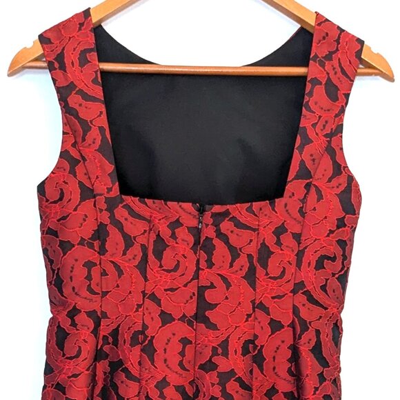 Ann Taylor | Red & Black Jacquard Formal Cocktail Dress | Size 0 - Picture 10 of 15